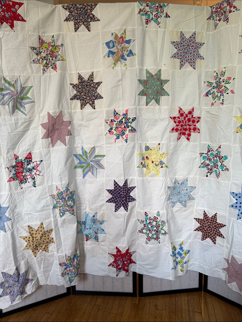 Vintage Stars quilt top, all hand stitched. Unfinished